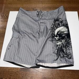 Mossimo Supply Co Skull Affliction Swim Trunks Mens XL (38) Vintage Y2K 90s Rare